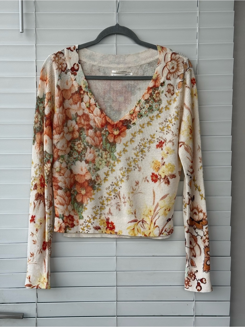Anthropologie The Dreamer Floral V-Neck Sweater Womens Linen Blend Boho XS Fairy - Picture 7 of 12